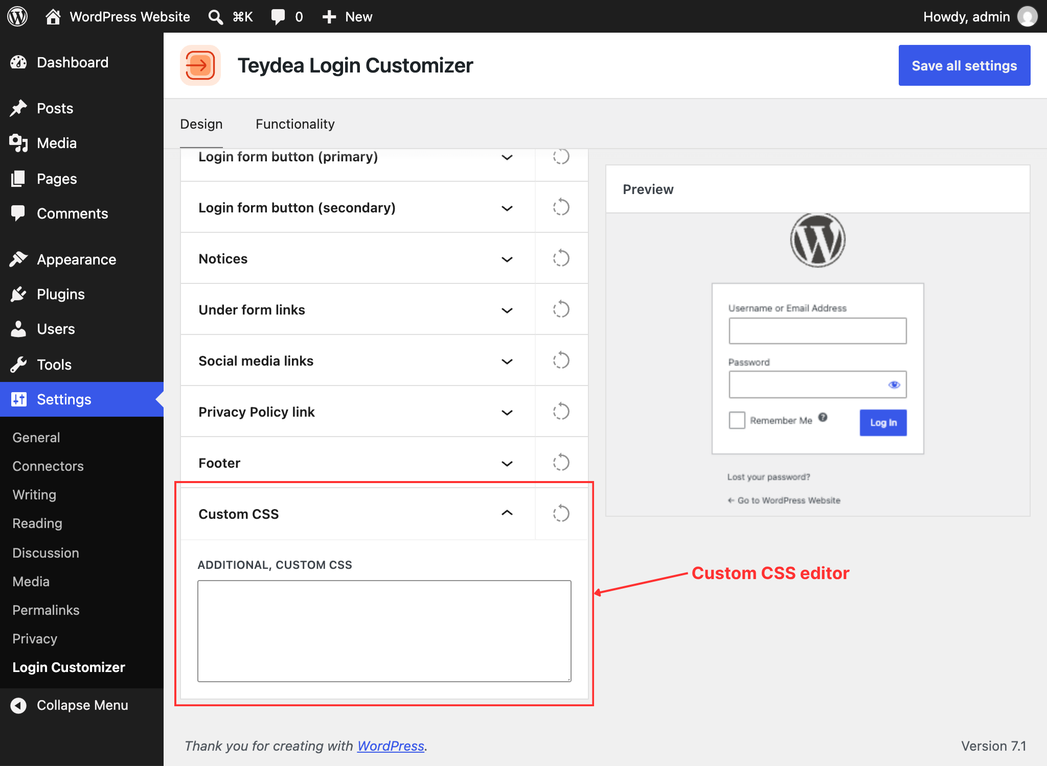 Custom CSS panel