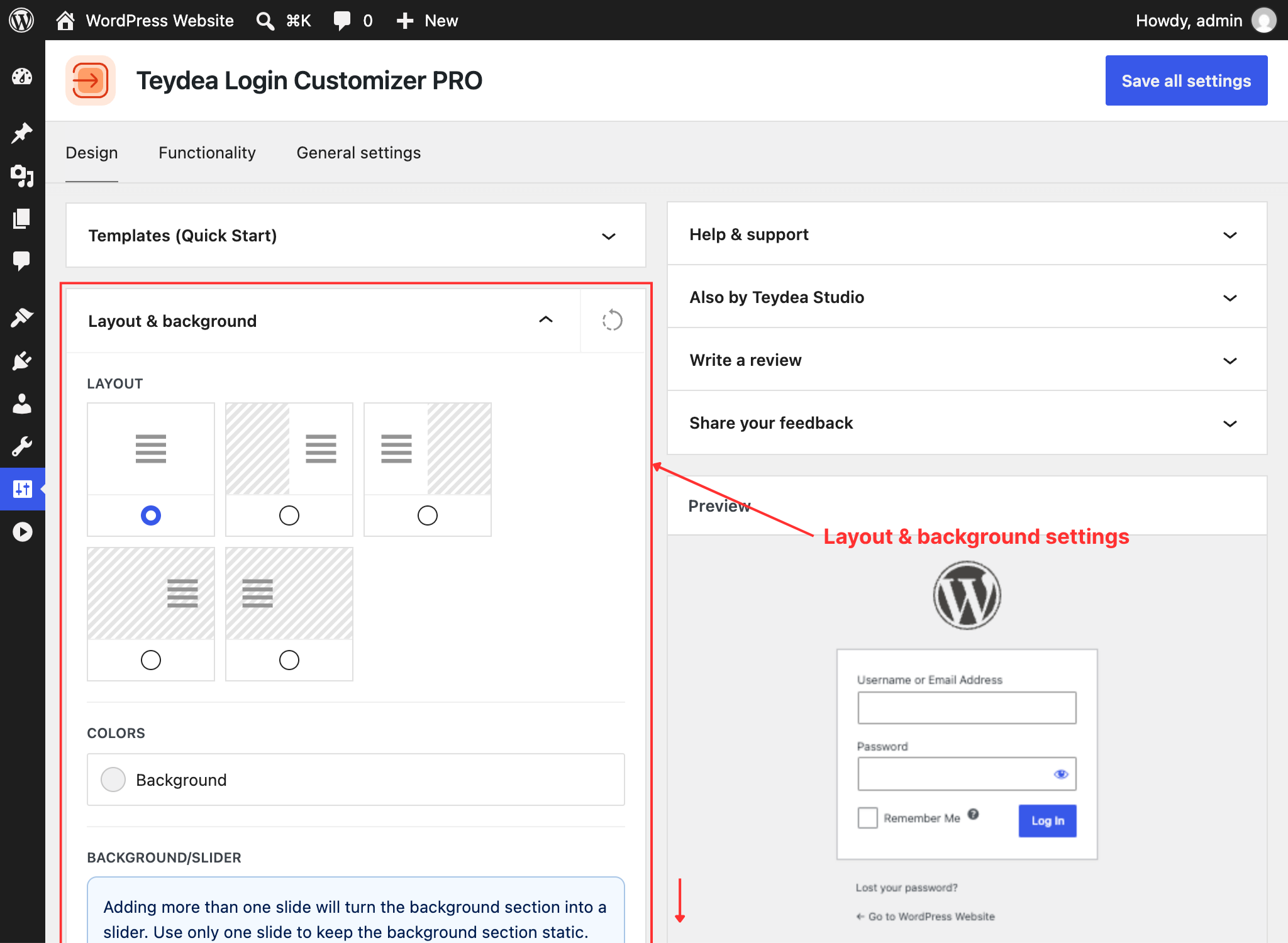 Layout mode selector