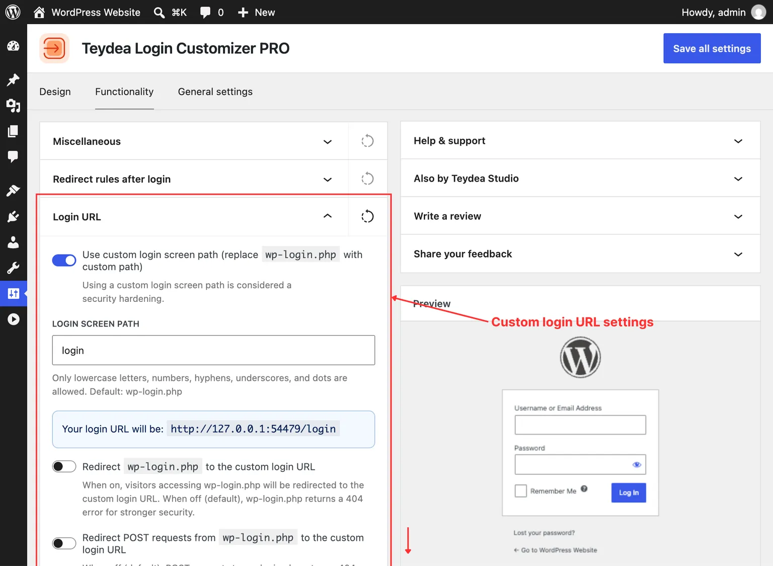 Enabling custom login URL