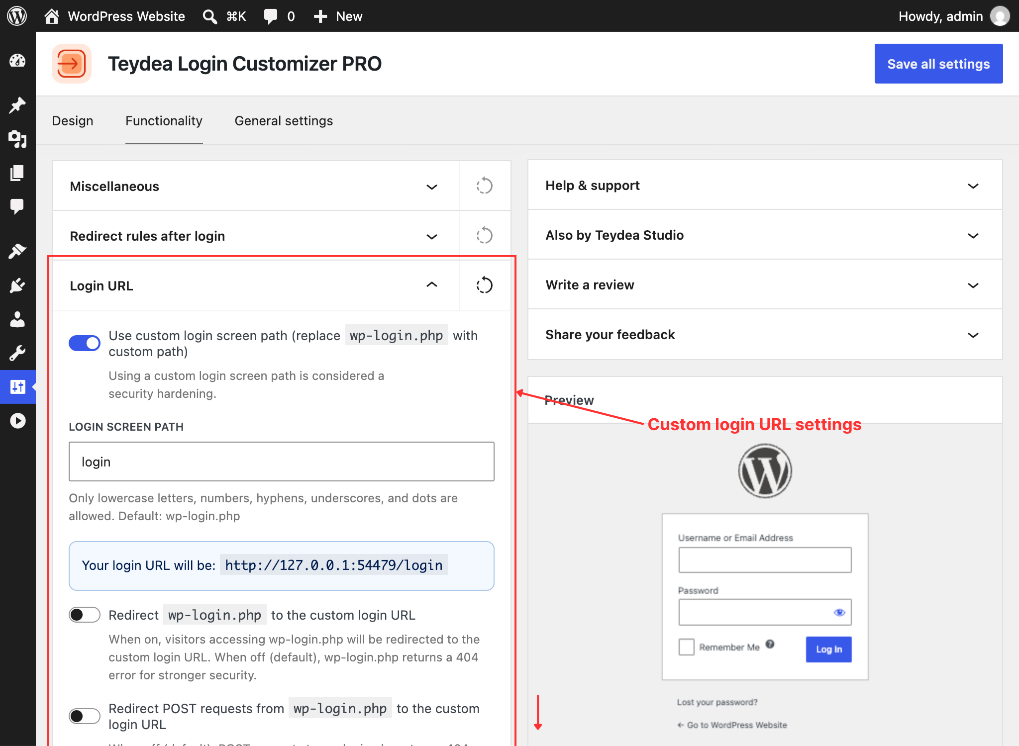 Enabling custom login URL