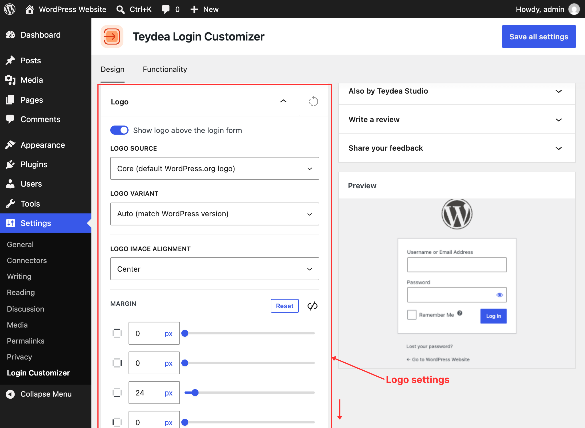 Logo panel with source selection