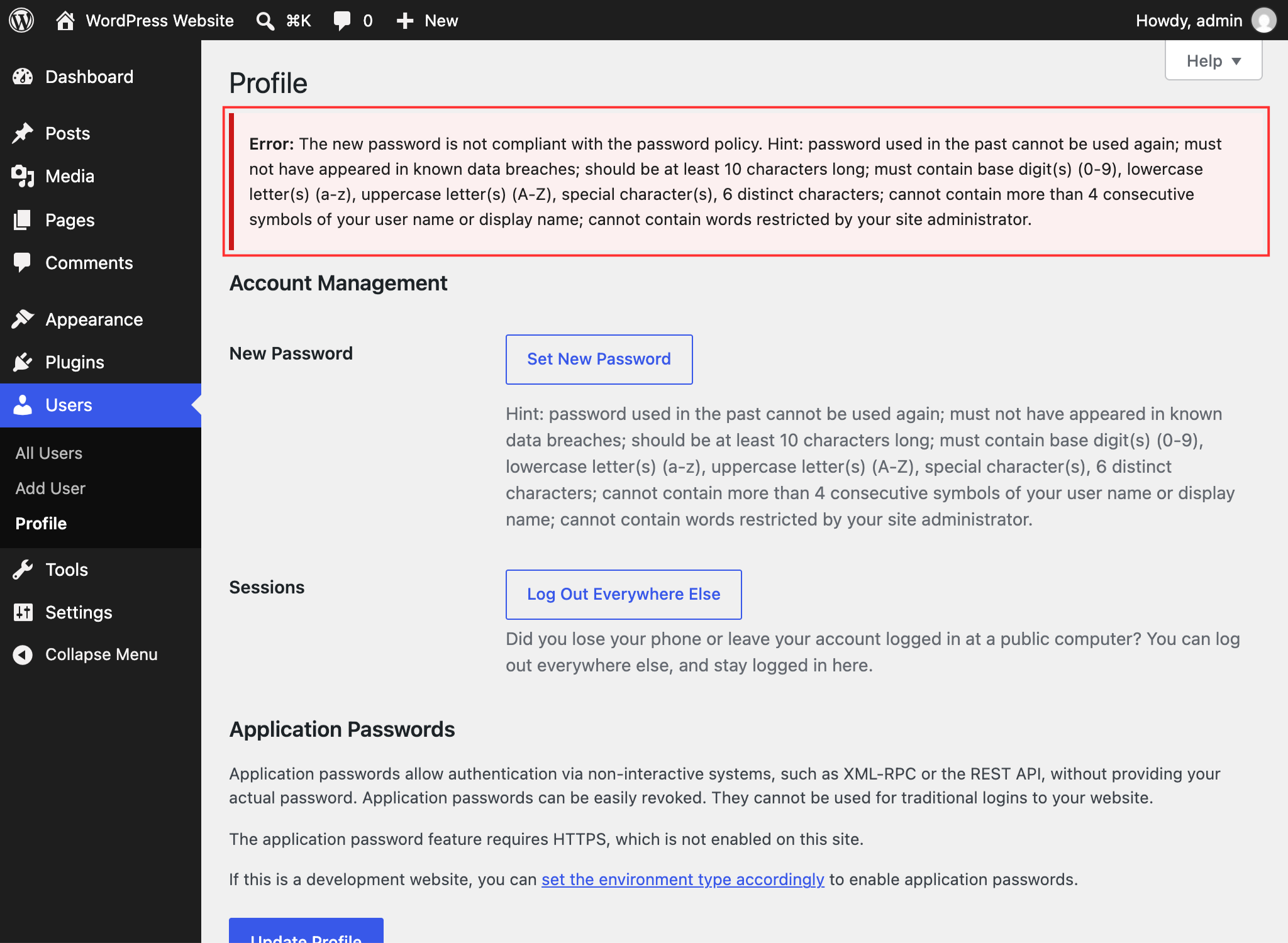 Password change rejected for not meeting the length requirements