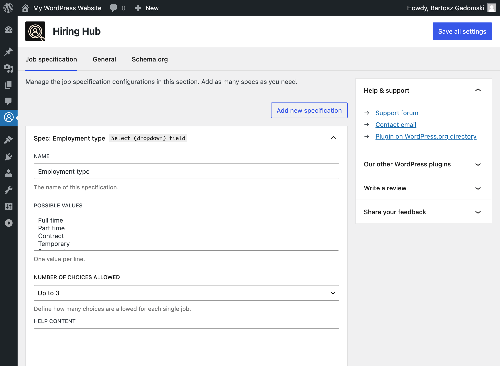 Screenshot of the Hiring Hub WordPress plugin