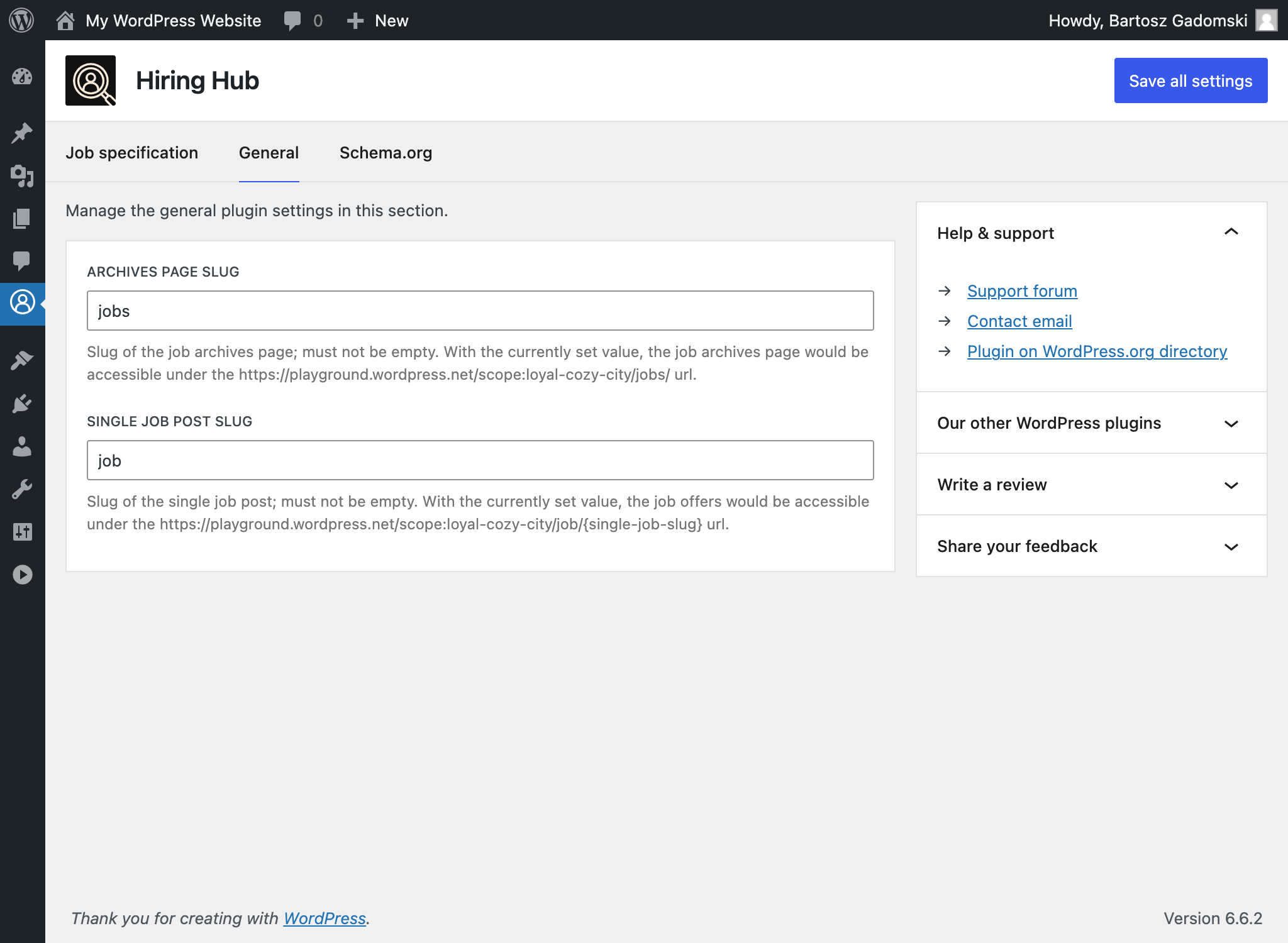 Screenshot of the Hiring Hub WordPress plugin