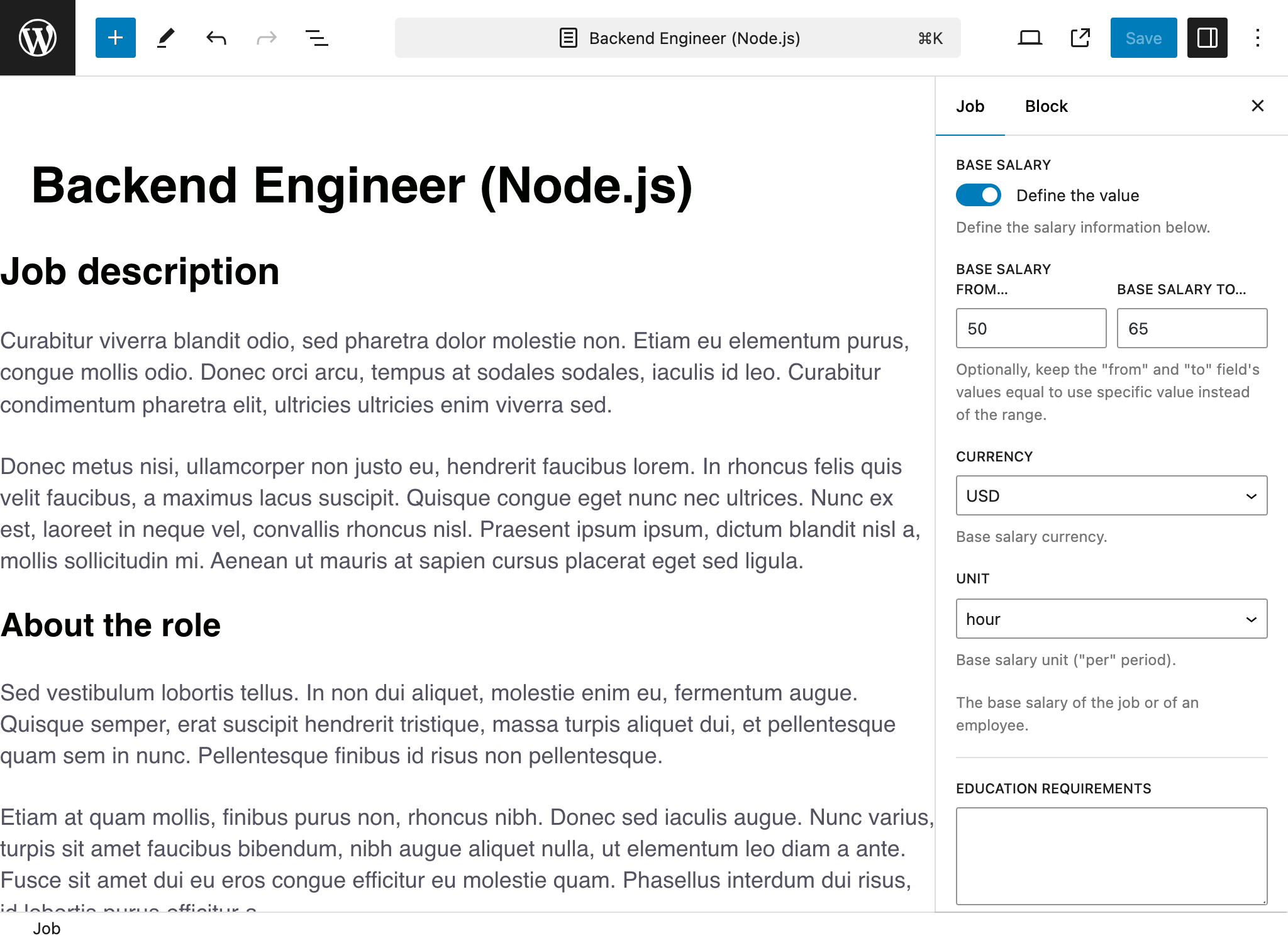 Screenshot of the Hiring Hub WordPress plugin