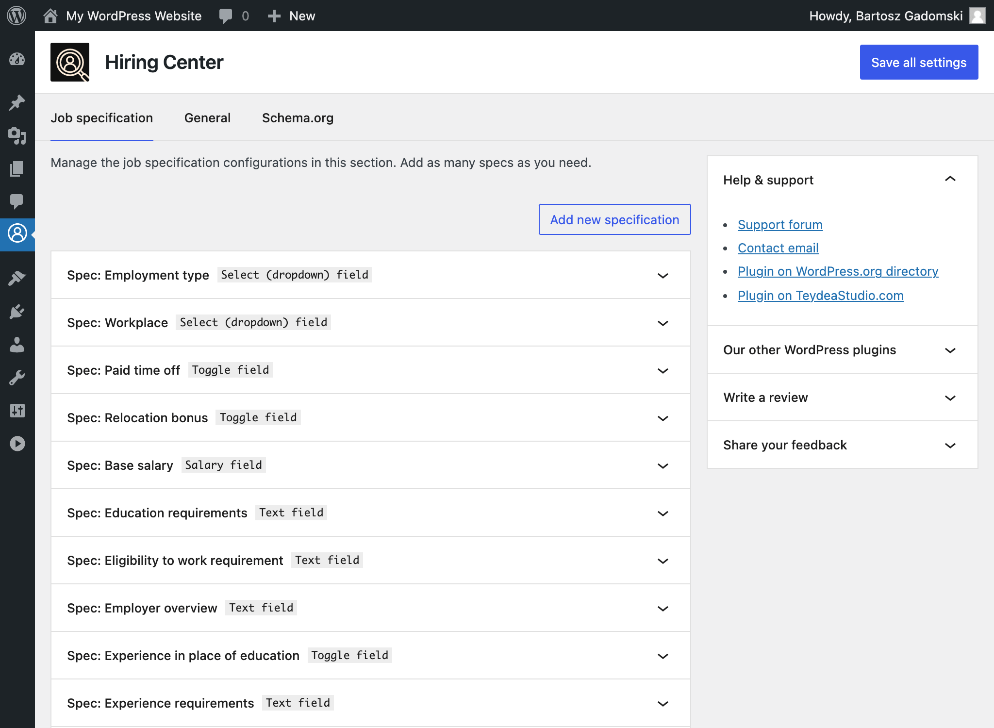 Screenshot of the Hiring Center WordPress plugin