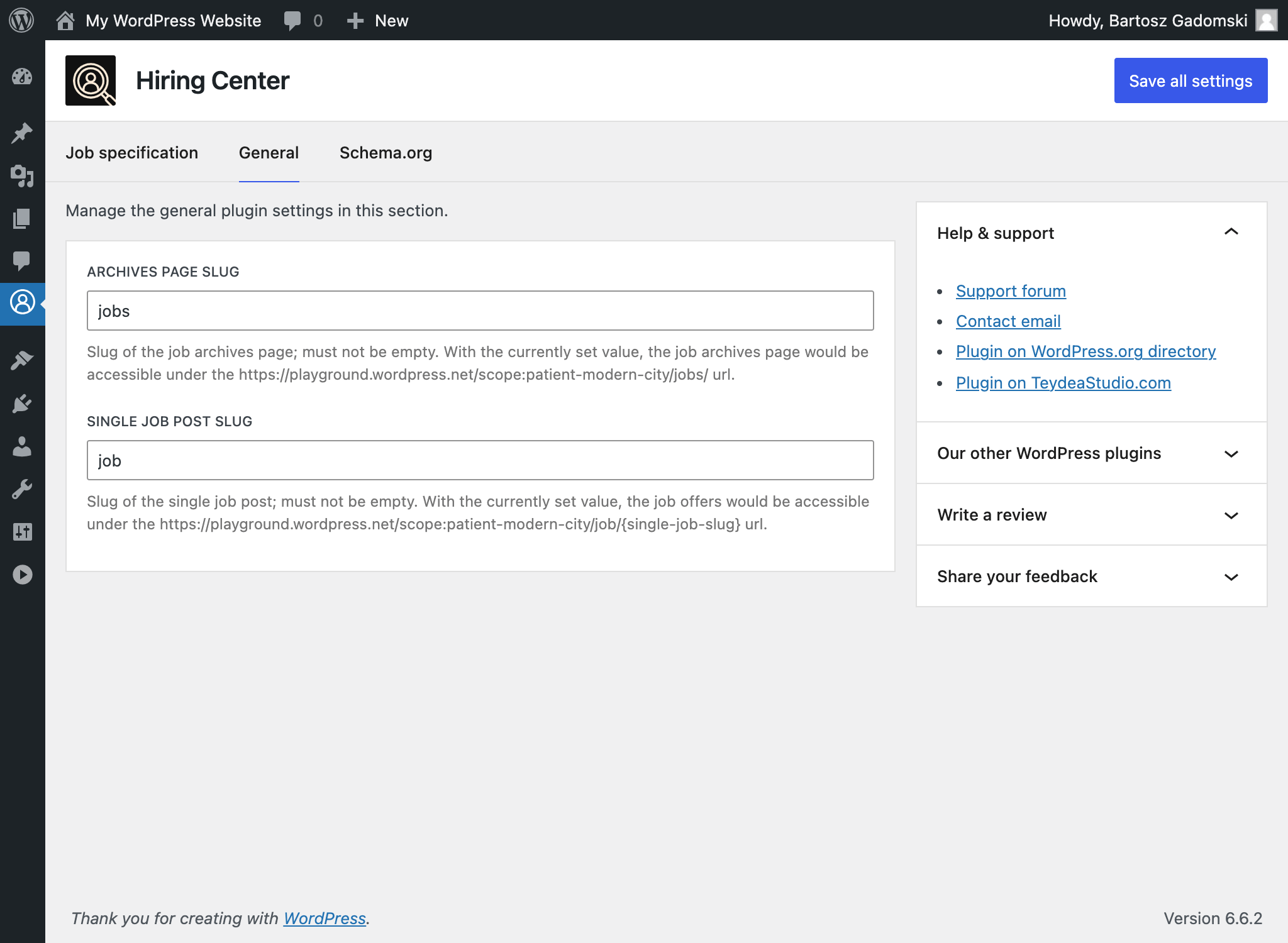 Screenshot of the Hiring Center WordPress plugin