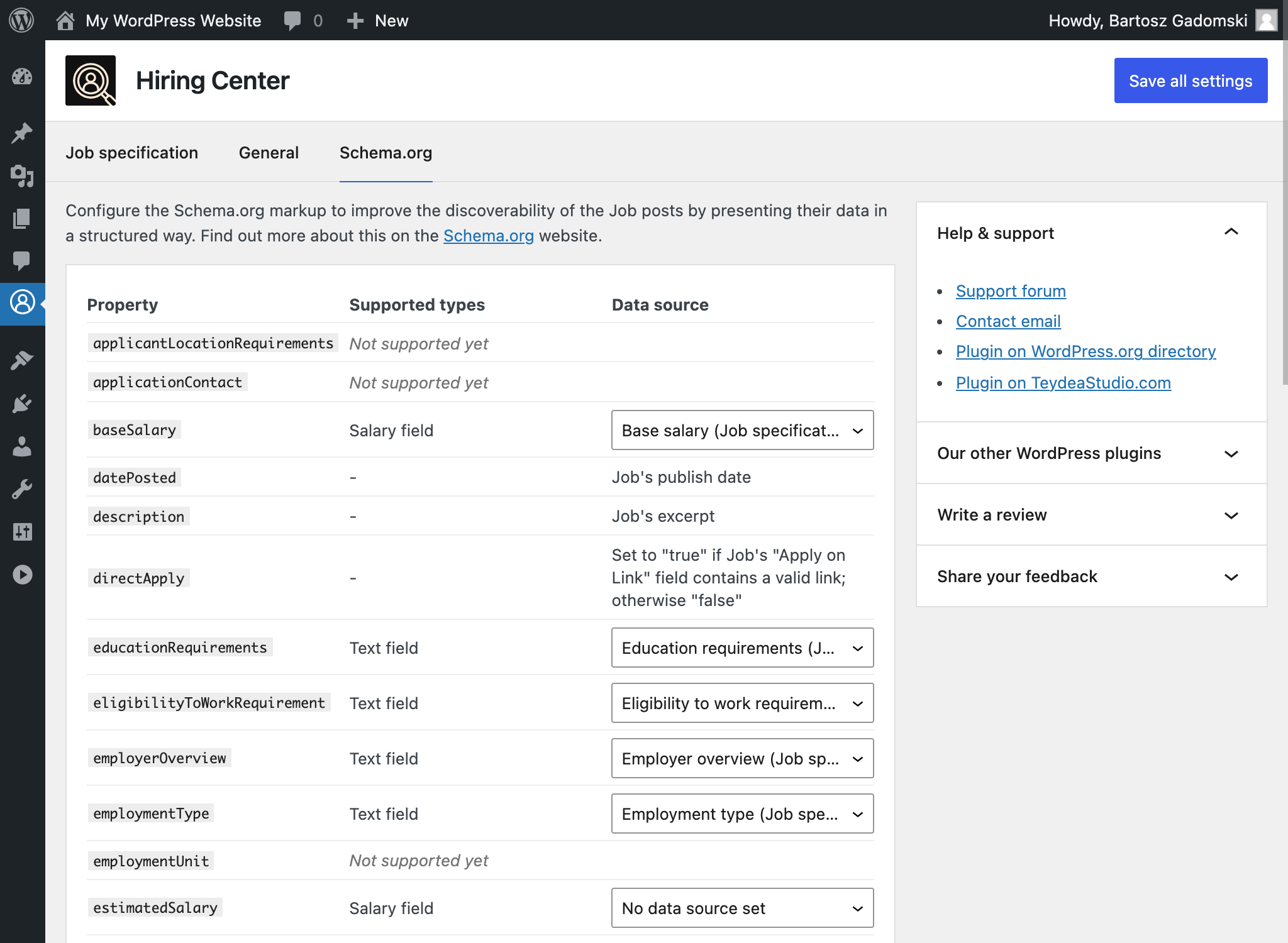 Screenshot of the Hiring Center WordPress plugin