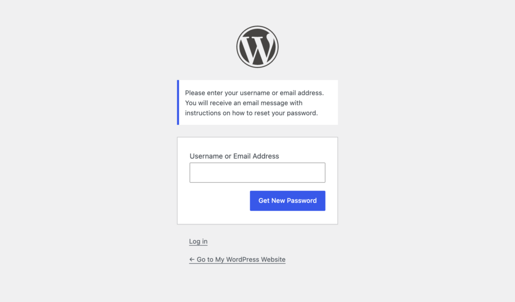 The image displays a password reset email interface, featuring fields for entering the username and a new password, along with a submit button. This interface is designed to help users regain access to their WordPress account by securely resetting their login credentials.
